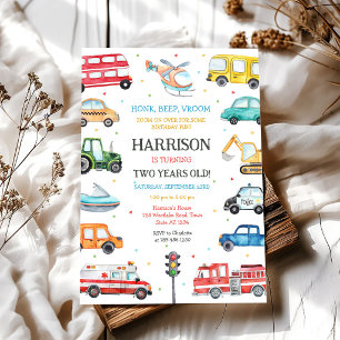 Transportation Vehicle Kids Birthday Invitation