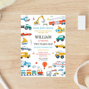 Transportation Vehicle Kids Birthday Invitation