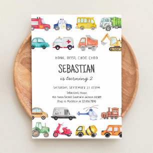 Transportation Vehicle Theme 3rd Birthday Invitation