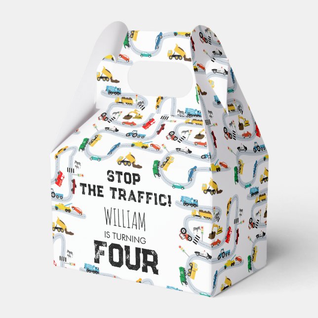 Transportation Vehicles Cars Stop Traffic Birthday Favor Boxes (Front Side)