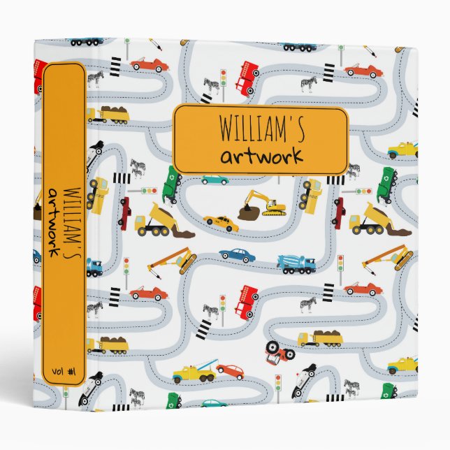 Transportation Vehicles Cars Trucks Kids Album 3 Ring Binder (Front/Spine)