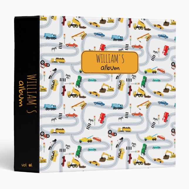 Transportation Vehicles Cars Trucks Kids Album 3 Ring Binder (Front/Spine)