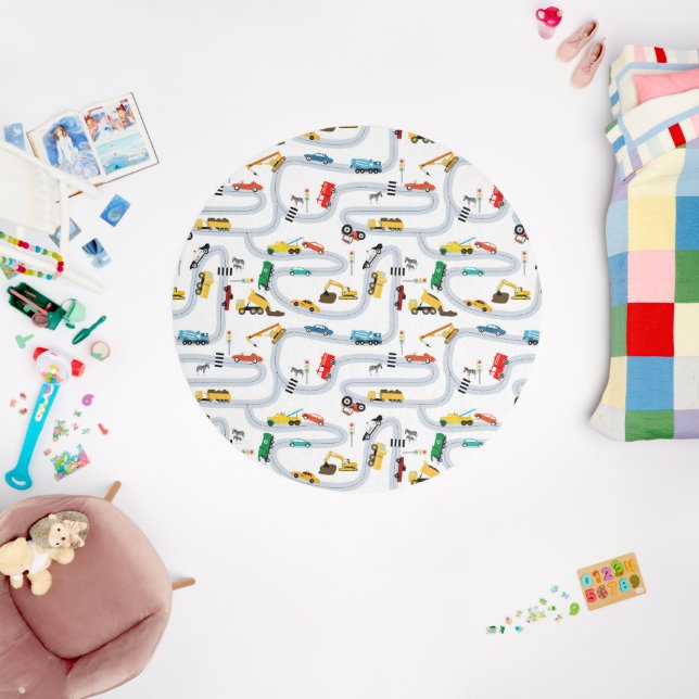 Transportation Vehicles Cars Trucks Road Boys Rug (Insitu (Babyroom))