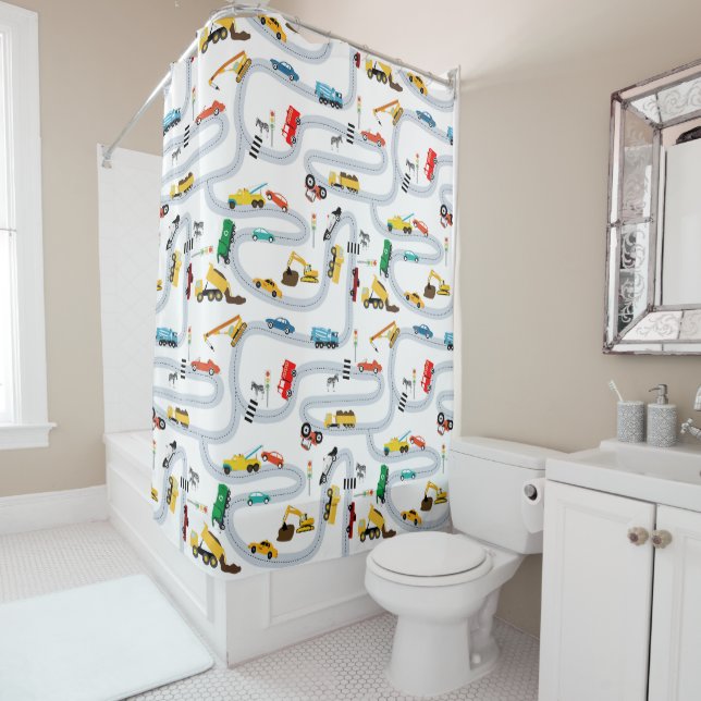 Transportation Vehicles Cars Trucks Road Boys Shower Curtain (In Situ)