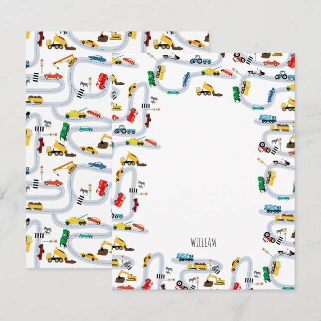 Transportation Vehicles Cars & Trucks Road Kids Note Card (Front/Back)