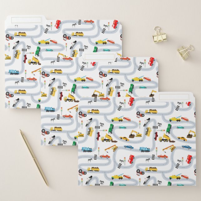 Transportation Vehicles Cars & Trucks Road Pattern File Folder (Set)