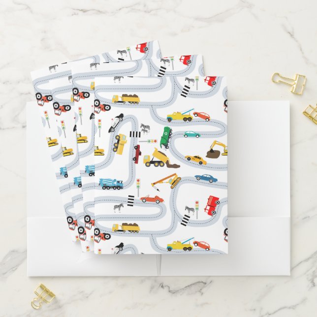 Transportation Vehicles Cars & Trucks Road Pattern Pocket Folder (In Situ)