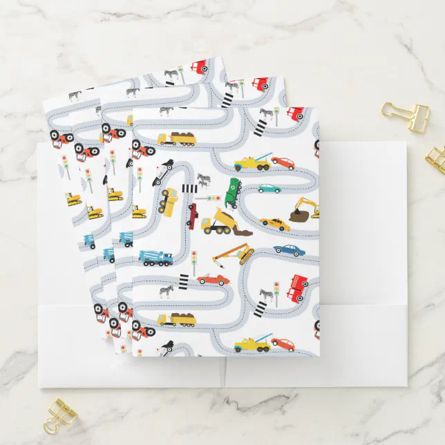 Road Map Pattern Zipper Folder Transportation Vehicles Cars & Trucks Road Pattern Pocket Folder | Zazzle