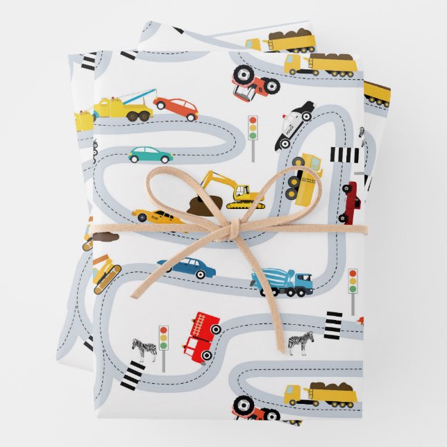 Transportation Vehicles Cars & Trucks Road Traffic Wrapping Paper Sheets (In situ)