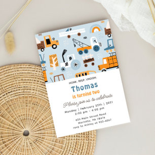Transportations Hand Drawn Cars Birthday Invitation