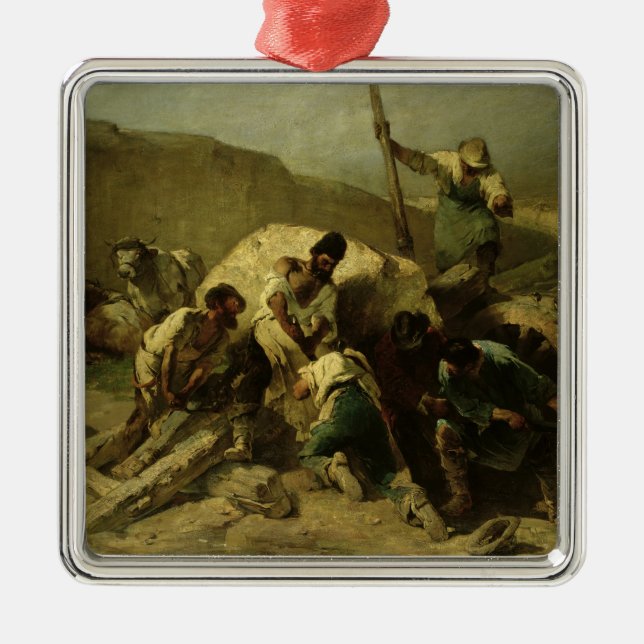 Transporting Stone Blocks Metal Ornament (Front)