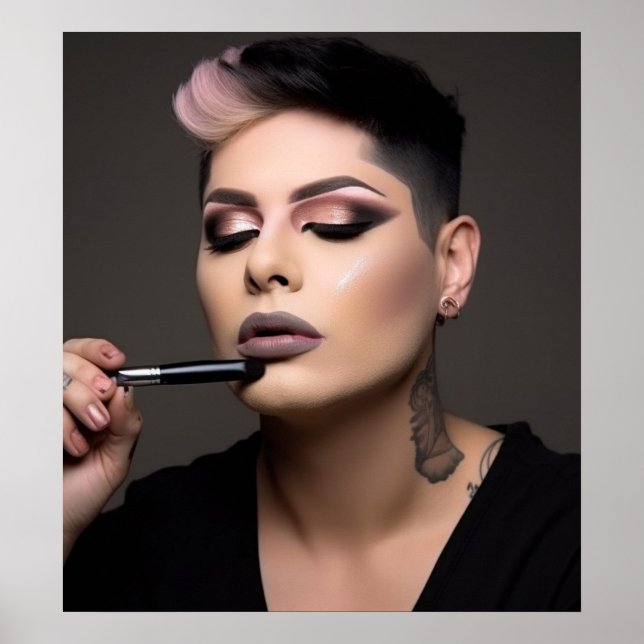 Transwoman finishing her makeup poster (Front)