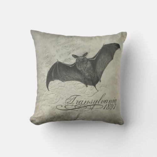 Transylvania 1897 Bat Collage Pillow Halloween