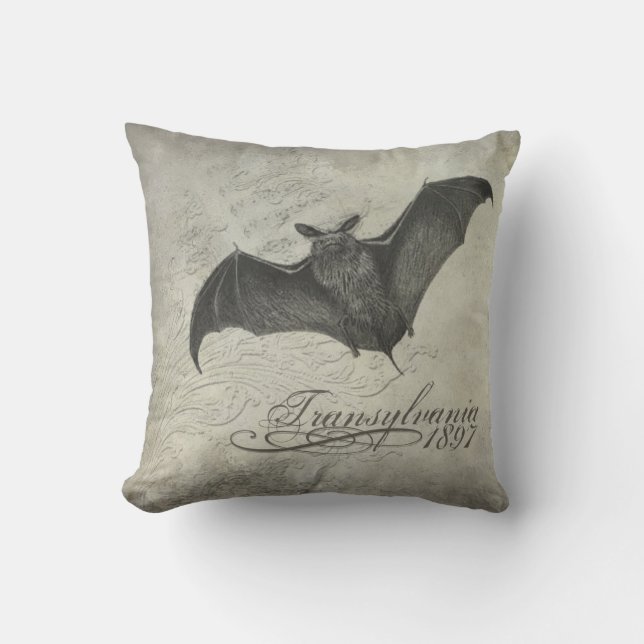 Transylvania 1897 Bat Collage Pillow Halloween (Front)