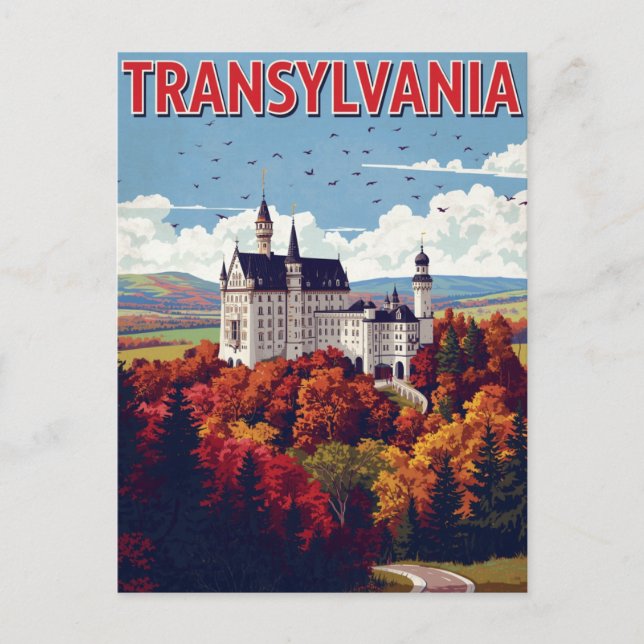 Transylvania Castle Autumn Retro Postcard (Front)