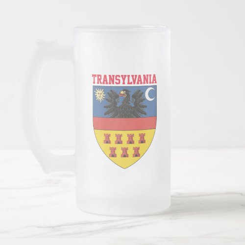 Transylvania coat of arms frosted glass beer mug