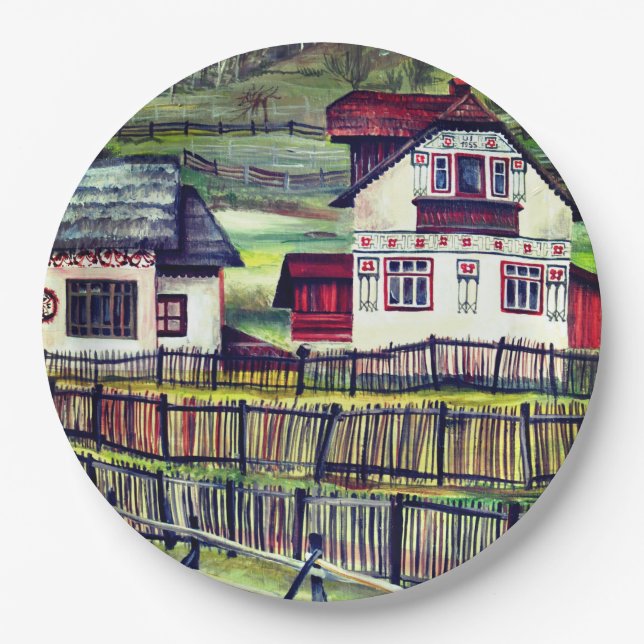 Transylvania, Romania, Picturesque Painted Scenery Paper Plates (Front)
