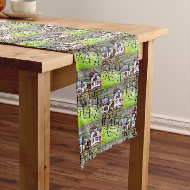 Transylvania Romania Picturesque Painted Scenery Short Table Runner (In Situ)