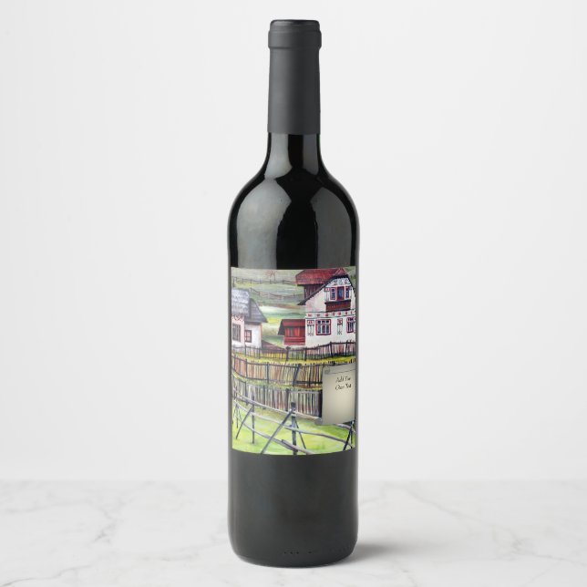 Transylvania, Romania, Picturesque Painted Scenery Wine Label (Front)