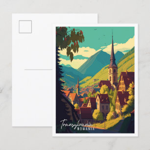 Transylvania Romania vintage travel illustration Postcard