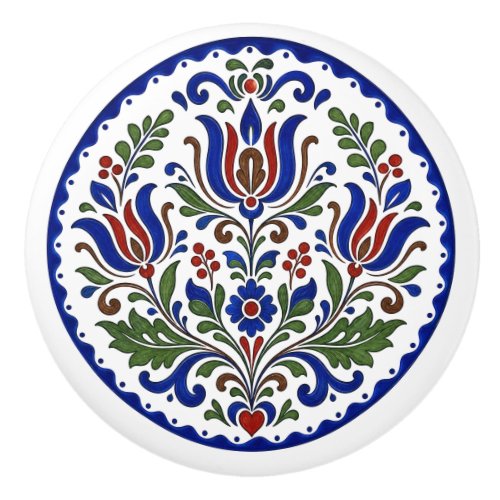 Transylvanian Korond Tulips Folk Art Ceramic Knob