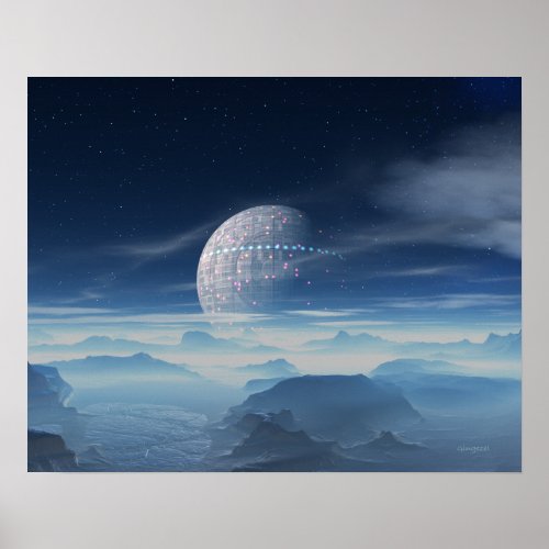 Tranus Alien Planet with Satellite digital art Poster