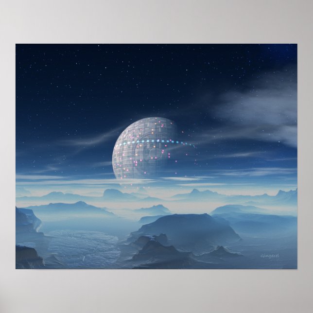 Tranus Alien Planet with Satellite digital art Poster (Front)