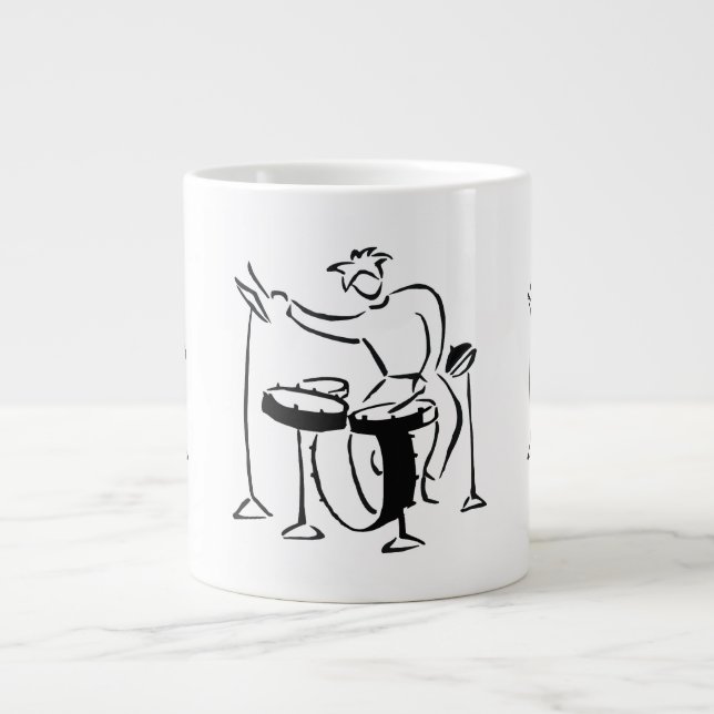 Trap set drummer abstract bw sketch design large coffee mug (Front)