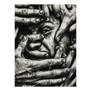 Trapped Thoughts – Charcoal Hands Black and White Photo Print