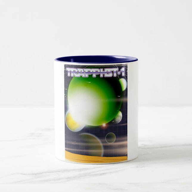 TRAPPIST-1 science fiction poster. Two-Tone Coffee Mug (Center)