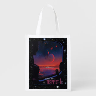 TRAPPIST-1 System Planet 1e retro space tourism ad Grocery Bag