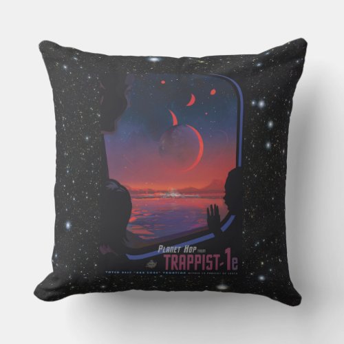TRAPPIST_1 System Planet 1e retro space tourism ad Outdoor Pillow