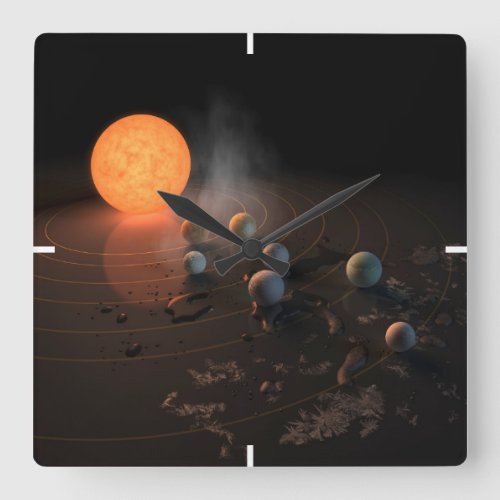 Trappist_1s Seven Planets In Orbit Around Star Square Wall Clock