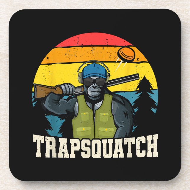 Trapsquatch Bigfoot Funny Clay Trap Shooting Men Beverage Coaster (Front)