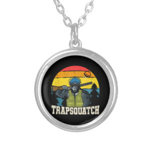 Trapsquatch Bigfoot Funny Clay Trap Shooting Men Silver Plated Necklace