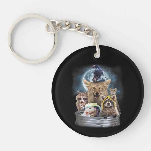 Trash Animals Howling at the Moon Funny Team Trash Keychain (Front)