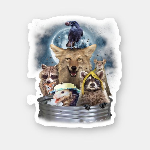 Trash Animals Howling at the Moon Funny Team Trash Sticker