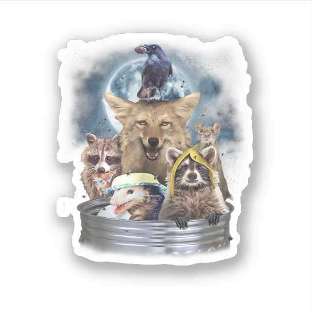 Trash Animals Howling at the Moon Funny Team Trash Sticker (Front)