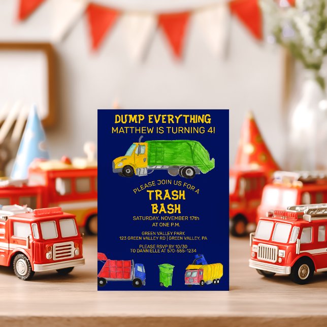 Trash Bash Garbage Trucks Boys Birthday Party Invitation (Creator Uploaded)