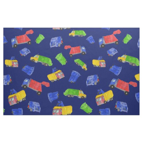 Trash Bash Garbage Trucks Patterned Blue Fabric