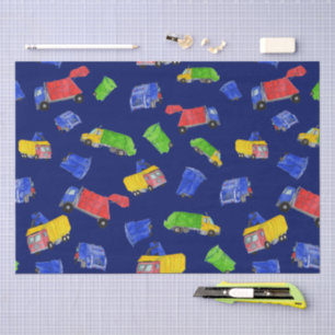 Trash Bash Garbage Trucks Patterned Blue Tissue Paper