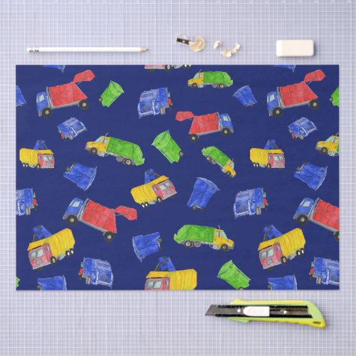 Trash Bash Garbage Trucks Patterned Blue Tissue Paper