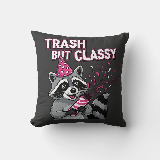 Trash But Classy – Party Raccoon Holiday Edition Throw Pillow (Front)
