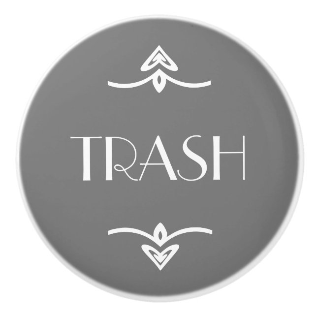 Trash Cabinet Knob White on Grey (Front)