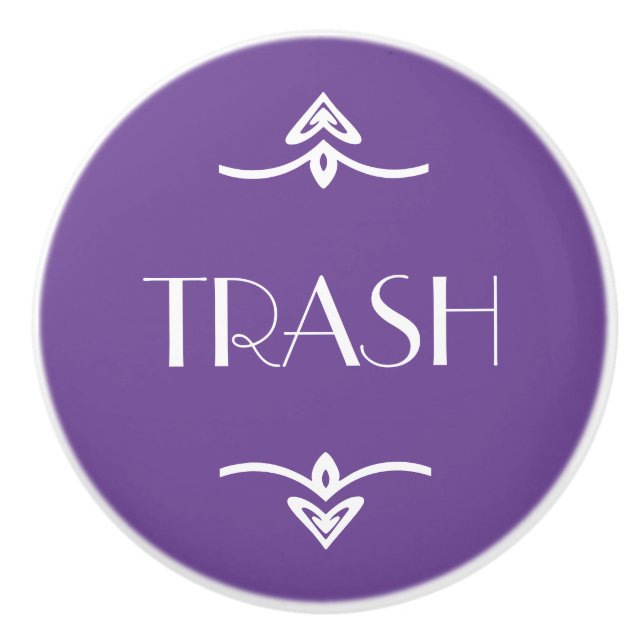 Trash Cabinet Knob White on Purple (Front)