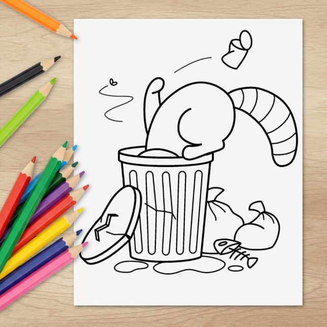 Trash Can Raccoon Coloring Page Rubber Stamp (Creator Uploaded)