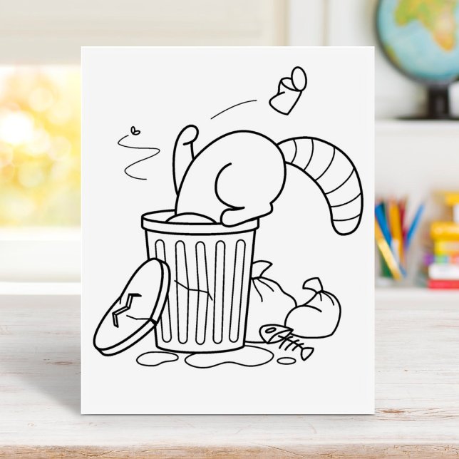 Trash Can Raccoon Coloring Page Rubber Stamp (Creator Uploaded)