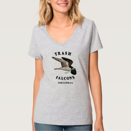 Trash Falcons Official V_Neck T Shirt _ Light Grey