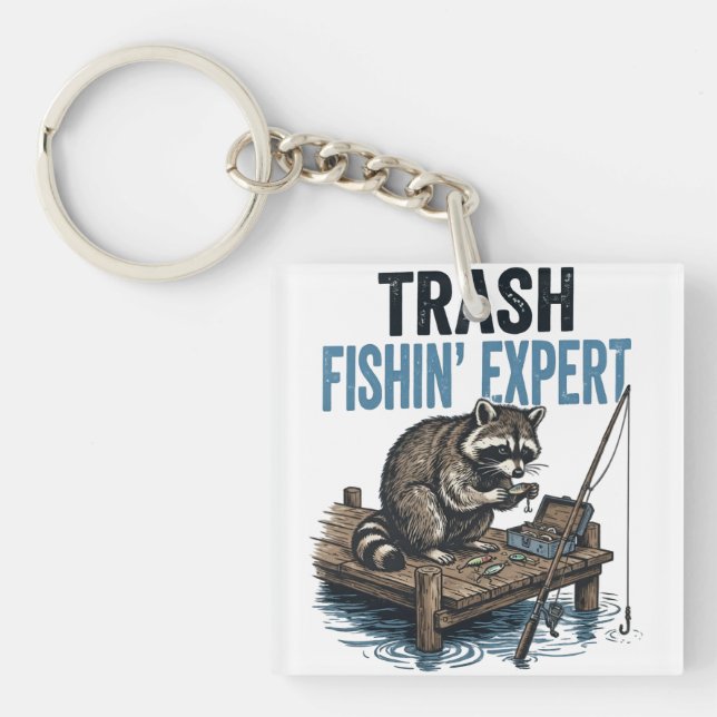Trash Fishin' Expert Raccoon Keychain (Front)