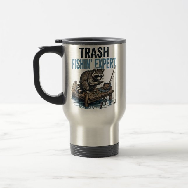 Trash Fishin' Expert Raccoon Travel Mug (Left)